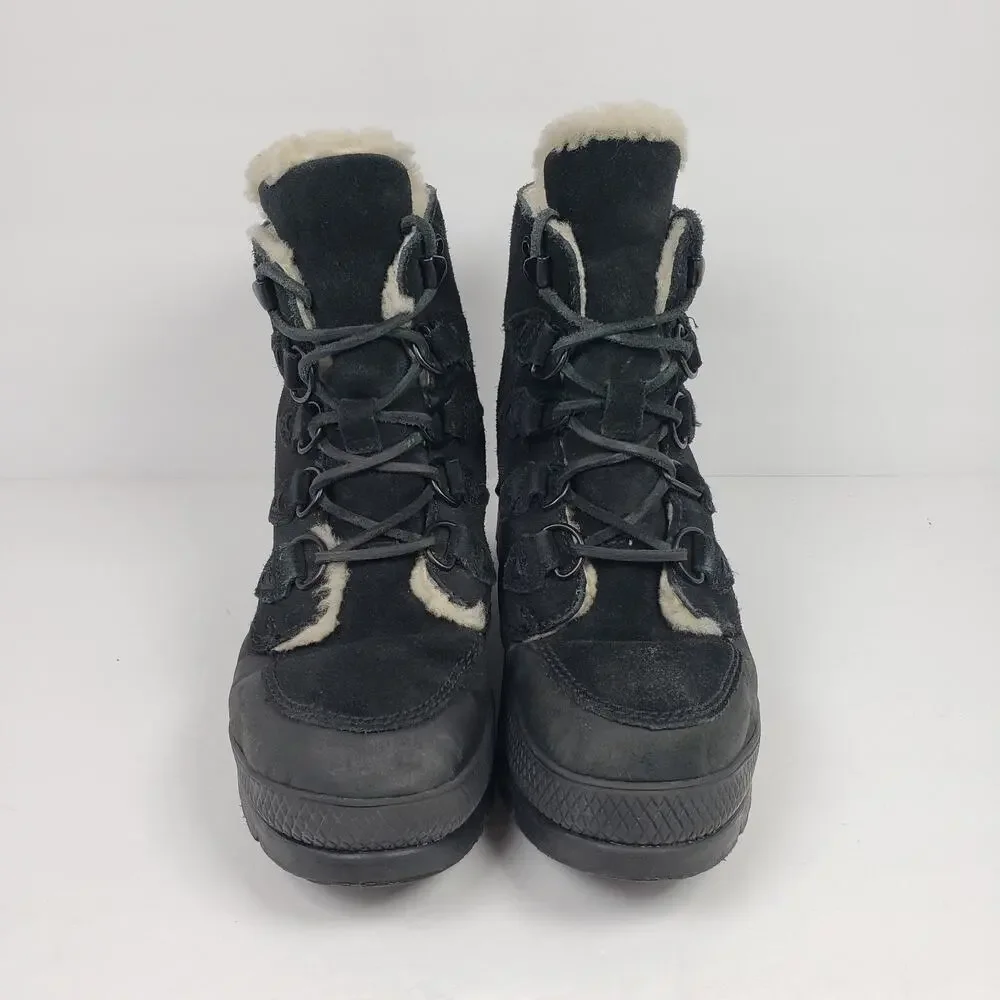 Manitobah Mukluks Mesa Mens Size 8 Black Suede Fur Inside Winter Snow Boots